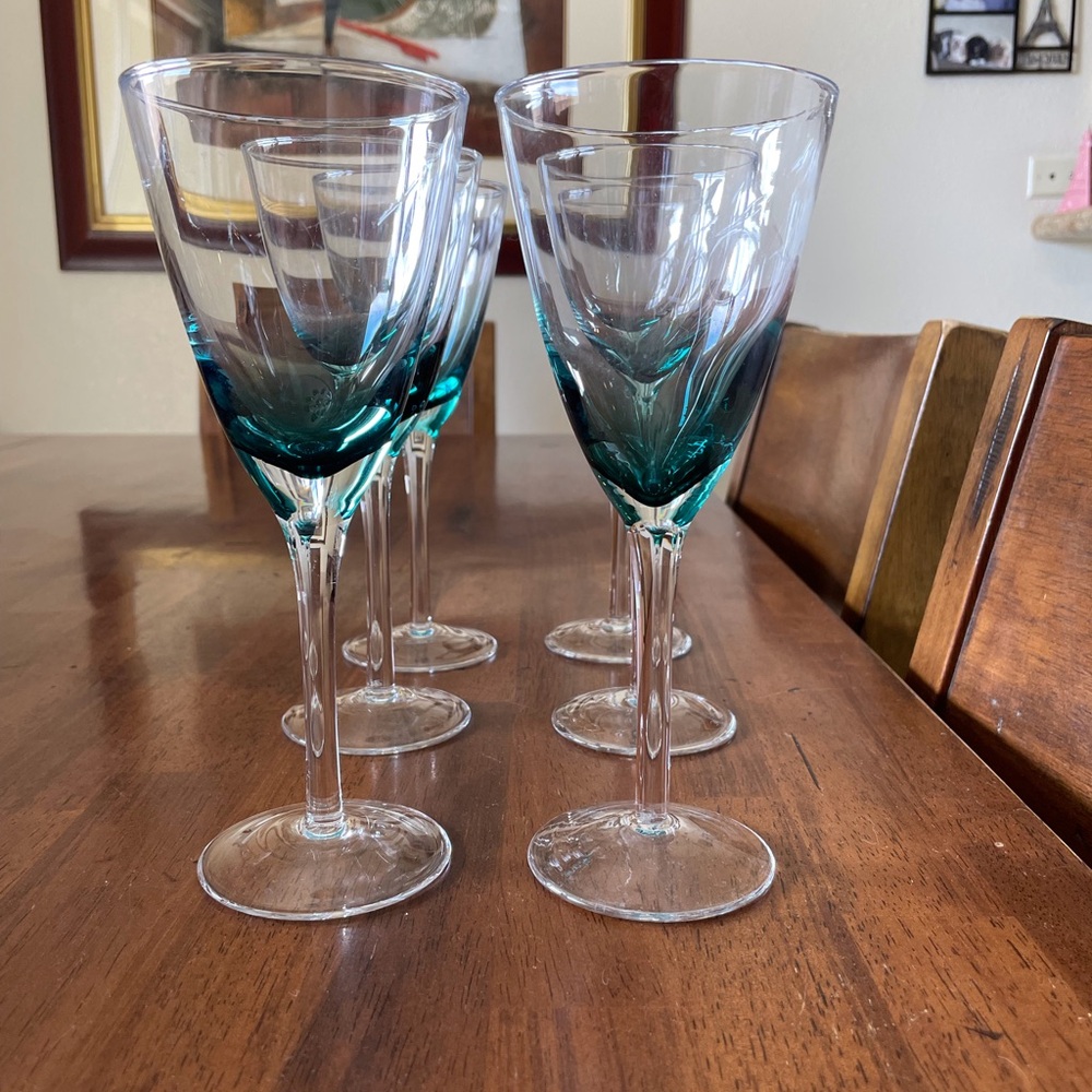 West Elm Set of 2 Ombré Teal Wine/Champagne Glasses